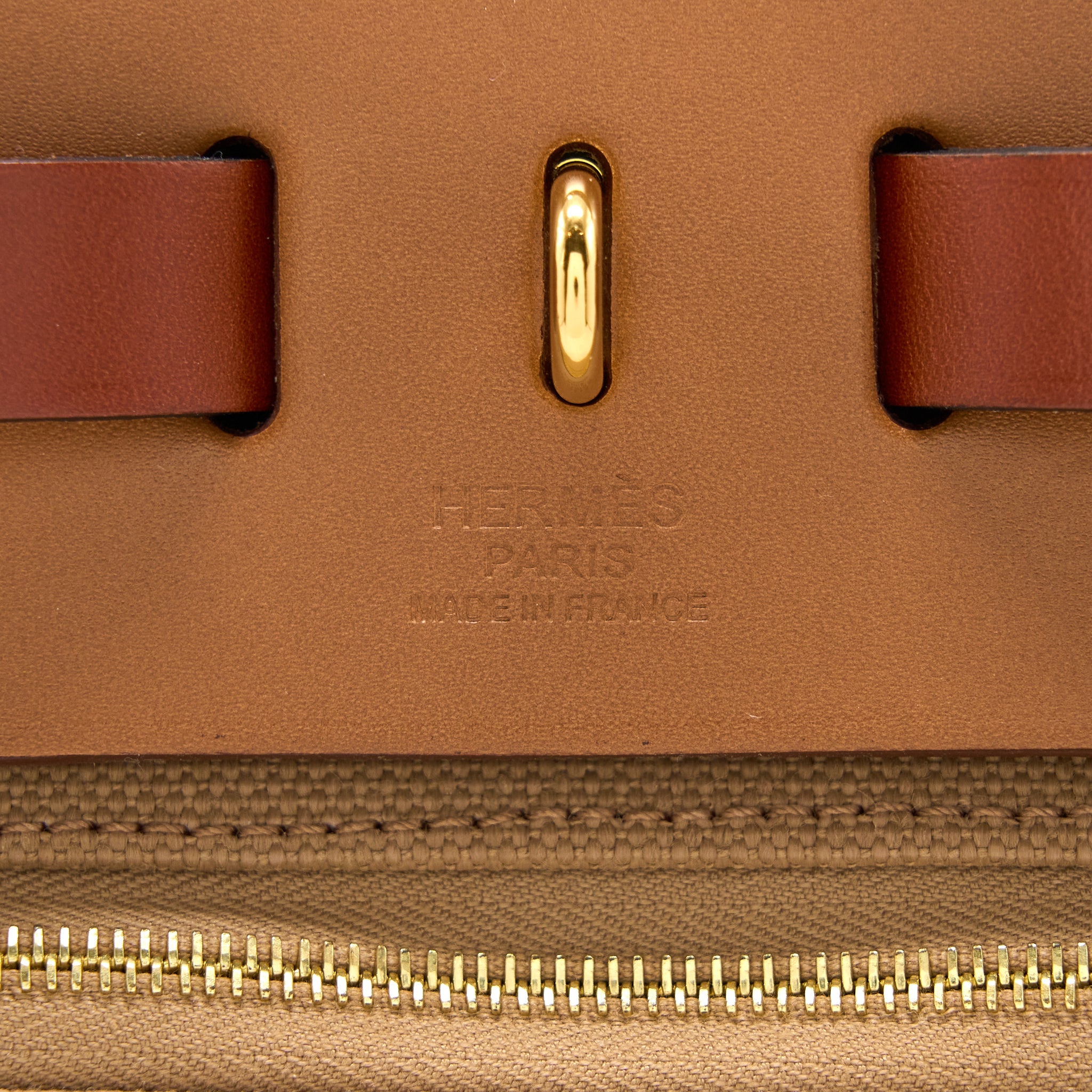 HERMES HERBAG 31 ZIP BAG CANVAS/ HUNTER CHAI/ NATU SABLE/FAUVE/CUIVRE GHW