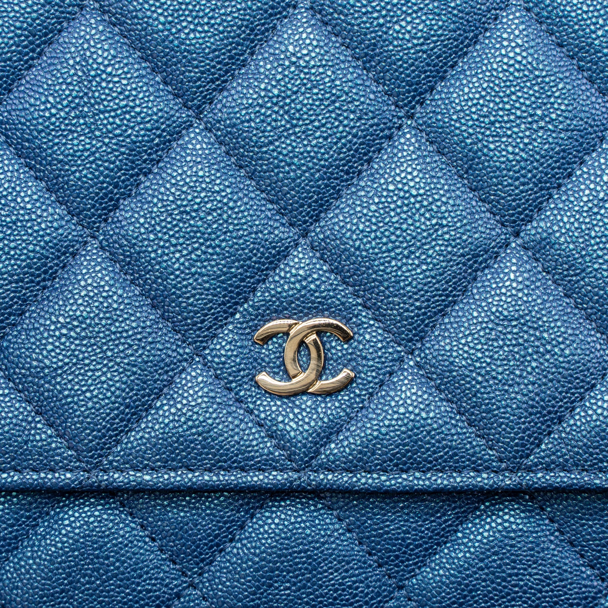CHANEL CLASSIC WALLET ON CHAIN CAVIAR IRIDESCENT BLUE LGHW