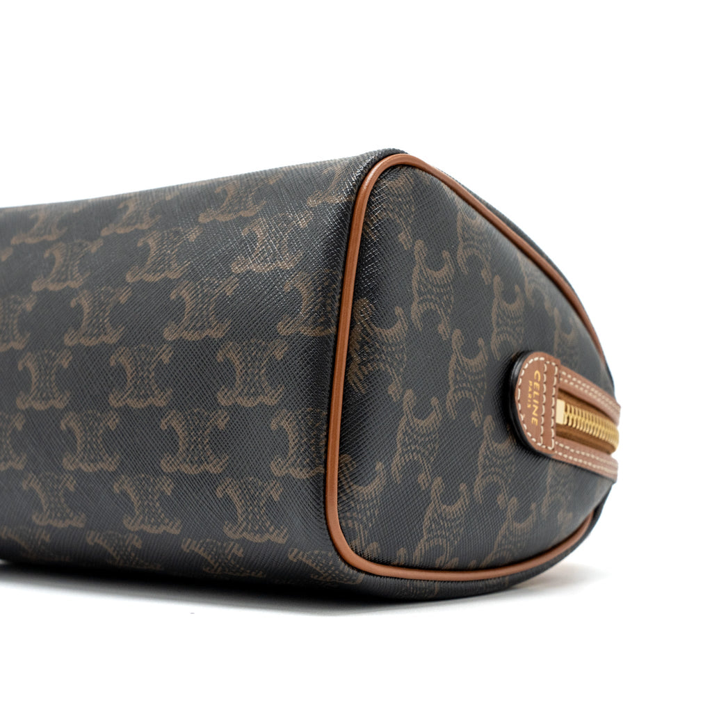 CELINE SMALL BOSTON BAG TRIOMPHE CANVAS/CALFSKIN TAN GHW