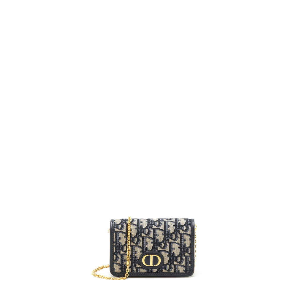 DIOR 30 MONTAIGN NANO POUCH WITH CHAIN BLUE OBLIQUE JACQUARD
