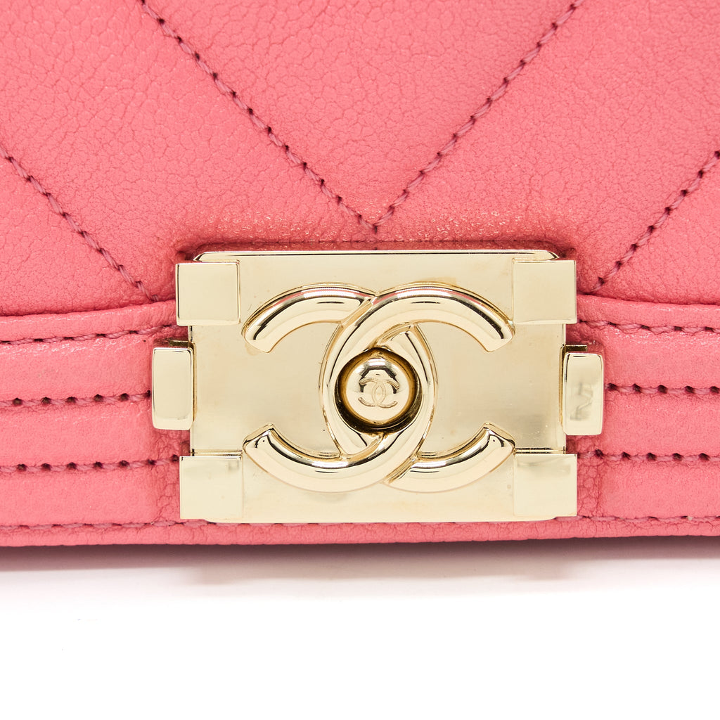 CHANEL SUPER MINI BOY BAG CHEVRON CAVIAR PINK LGHW (MICROCHIP)