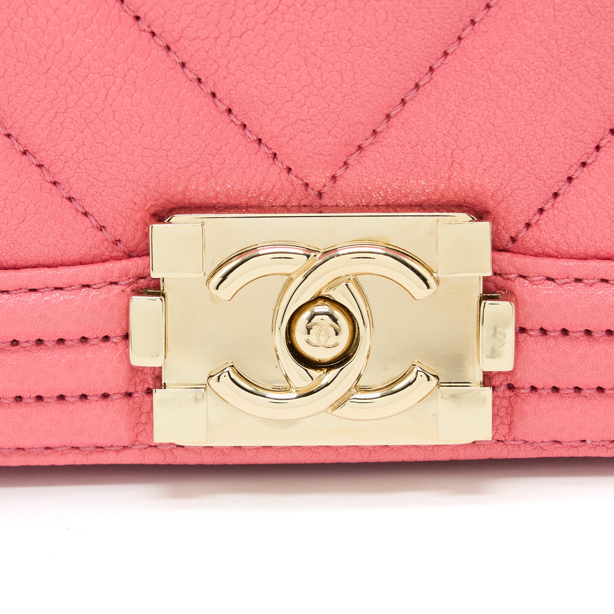 CHANEL SUPER MINI BOY BAG CHEVRON CAVIAR PINK LGHW (MICROCHIP)
