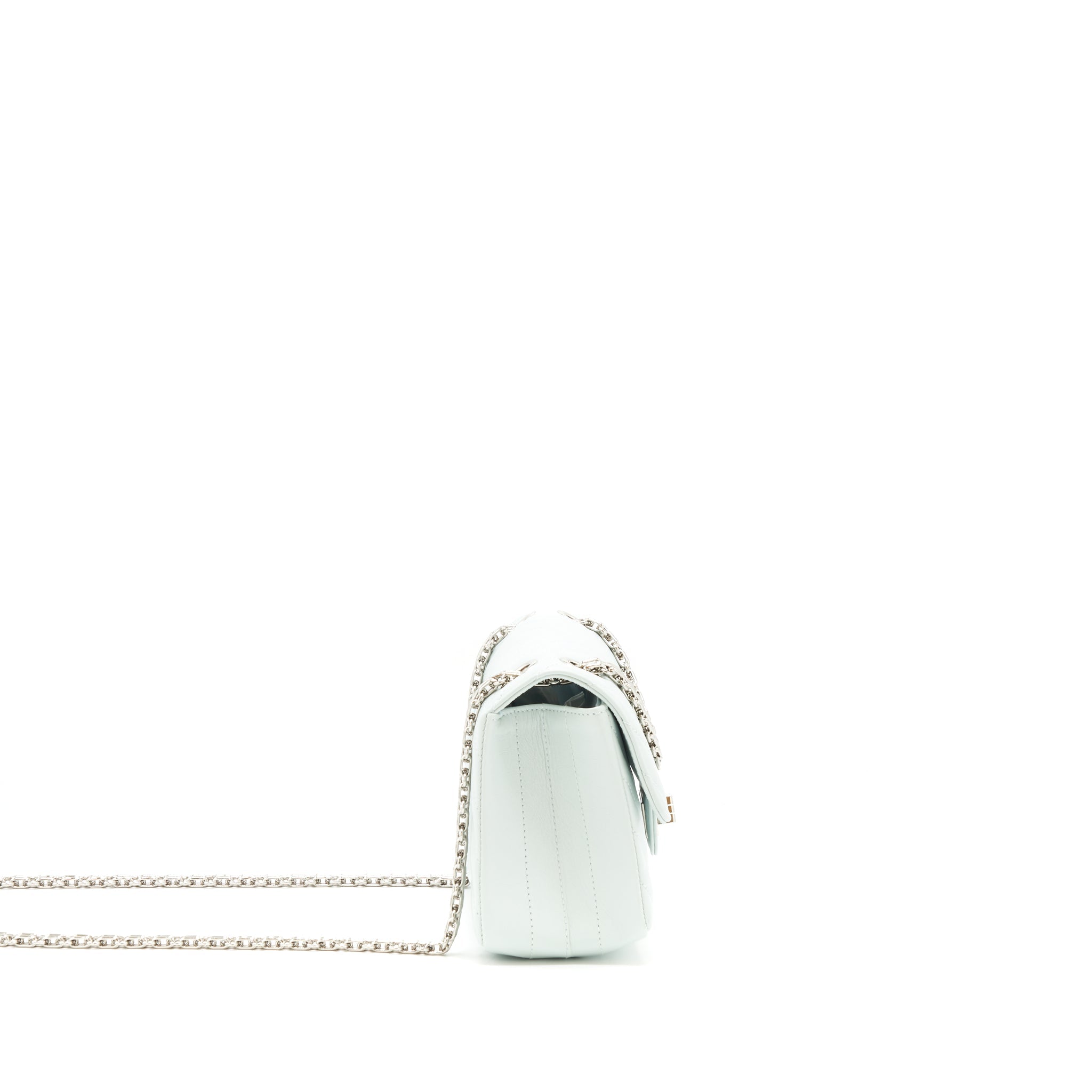 CHANEL CHEVRON MINI 2.55 REISSUE FLAP BAG CALFSKIN LIGHT BLUE SHW
