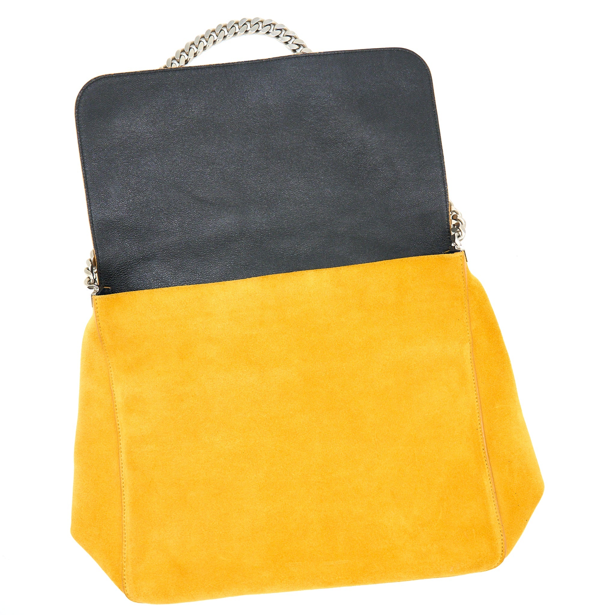 CELINE FLAP SHOULDER BAG SUEDE MUSTARD YELLOW SHW