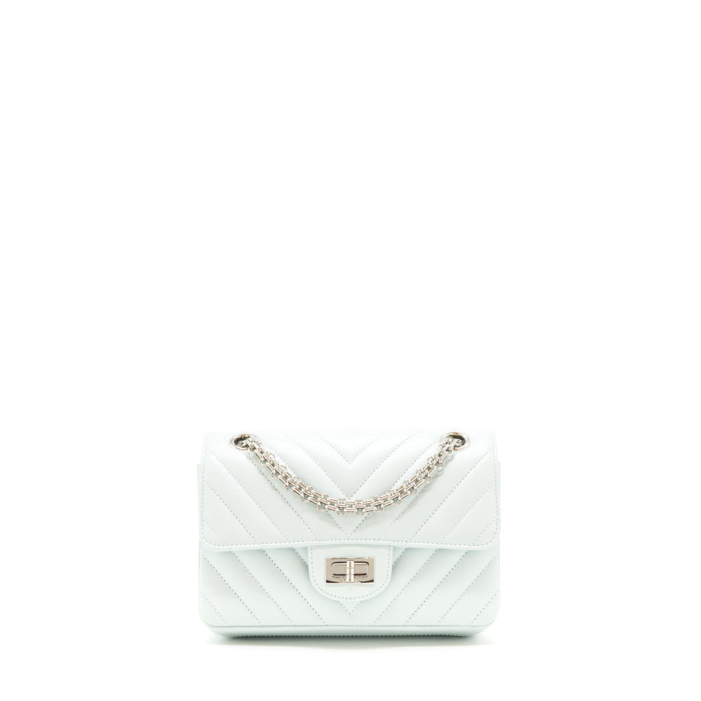 CHANEL CHEVRON MINI 2.55 REISSUE FLAP BAG CALFSKIN LIGHT BLUE SHW