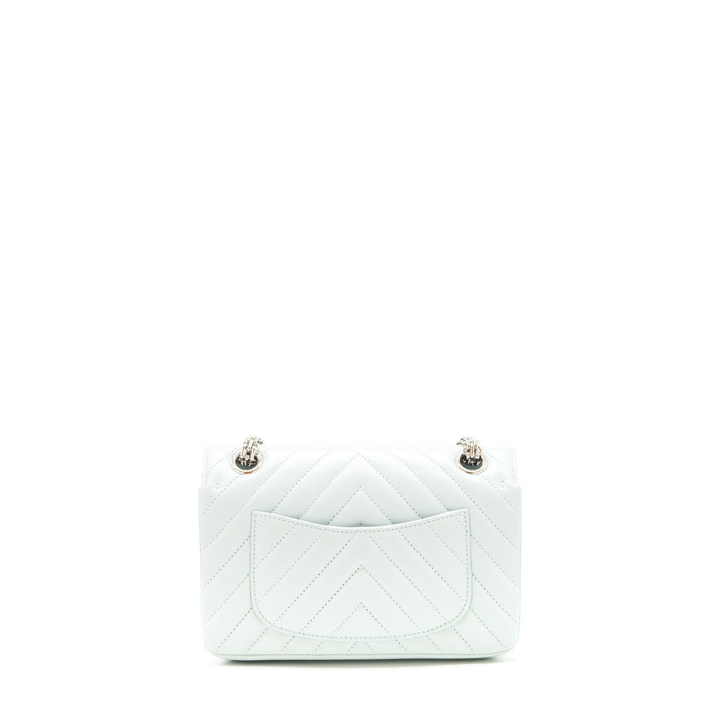 CHANEL CHEVRON MINI 2.55 REISSUE FLAP BAG CALFSKIN LIGHT BLUE SHW