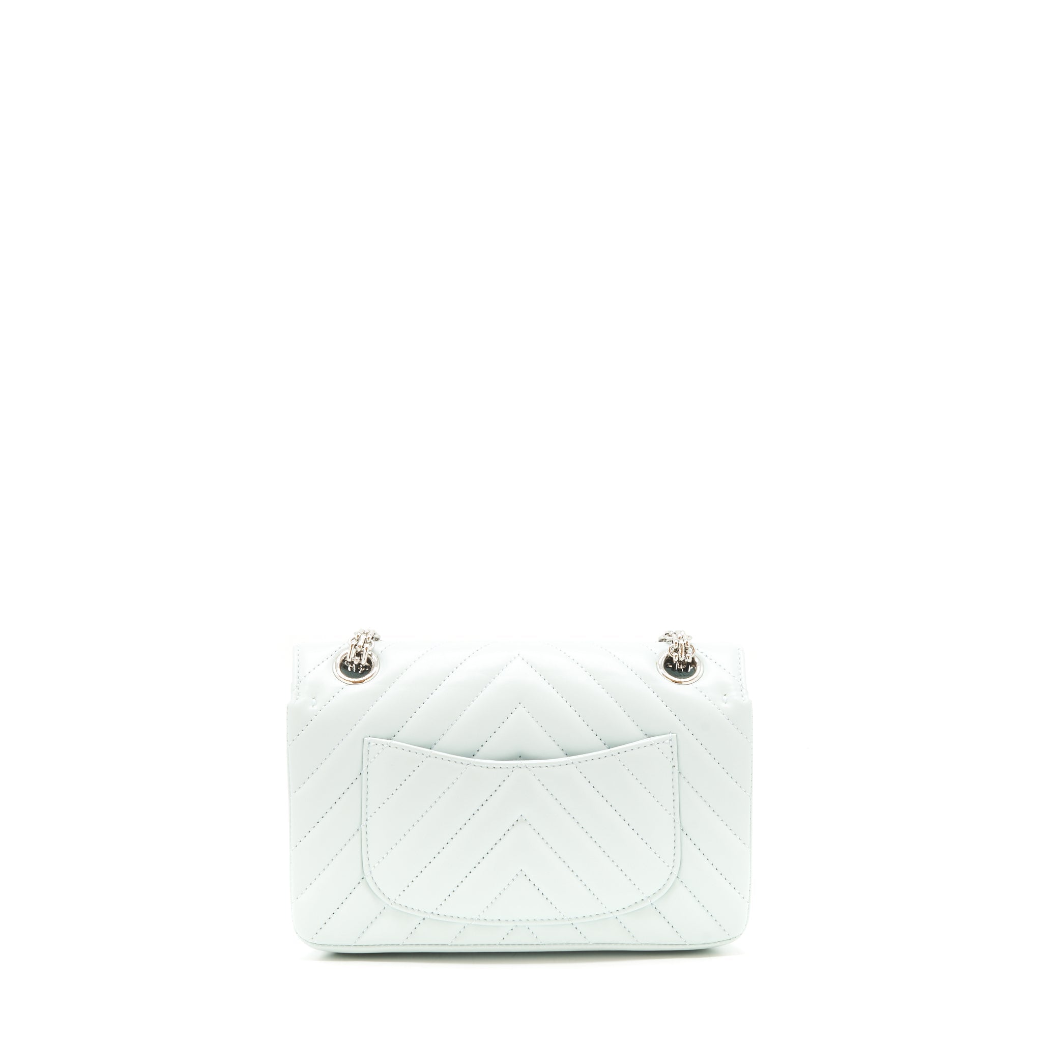 CHANEL CHEVRON MINI 2.55 REISSUE FLAP BAG CALFSKIN LIGHT BLUE SHW