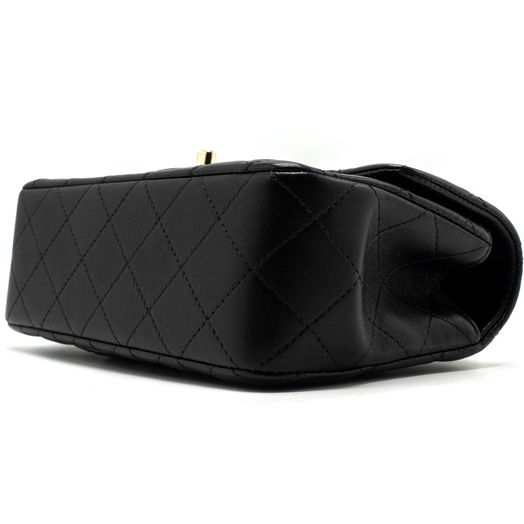 CHANEL TOP HANDLE MINI RECTANGULAR FLAP BAG LAMBSKIN BLACK LGHW (MICROCHIP)