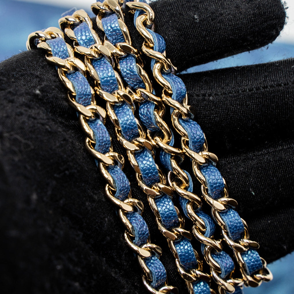 CHANEL CLASSIC WALLET ON CHAIN CAVIAR IRIDESCENT BLUE LGHW