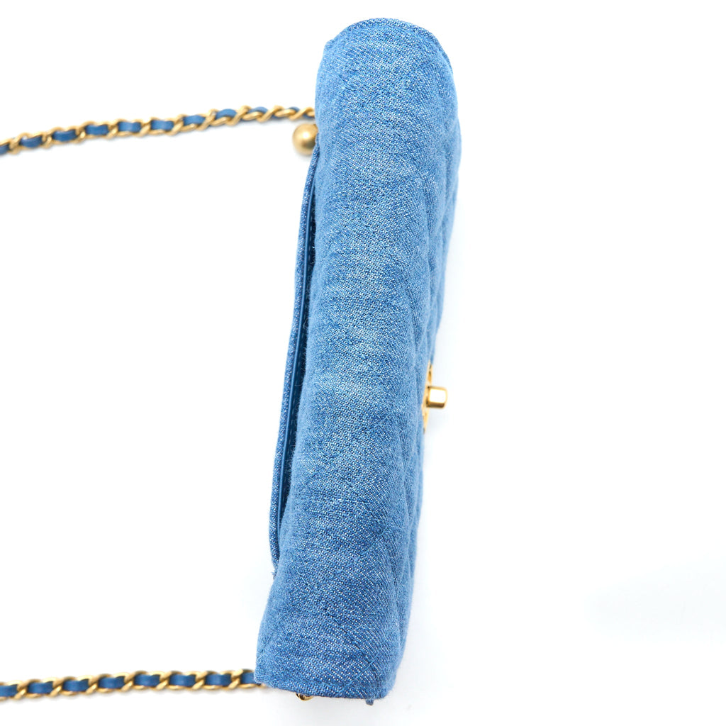 CHANEL PEARL CRUSH WALLET ON CHAIN DENIM GHW (MICROCHIP)