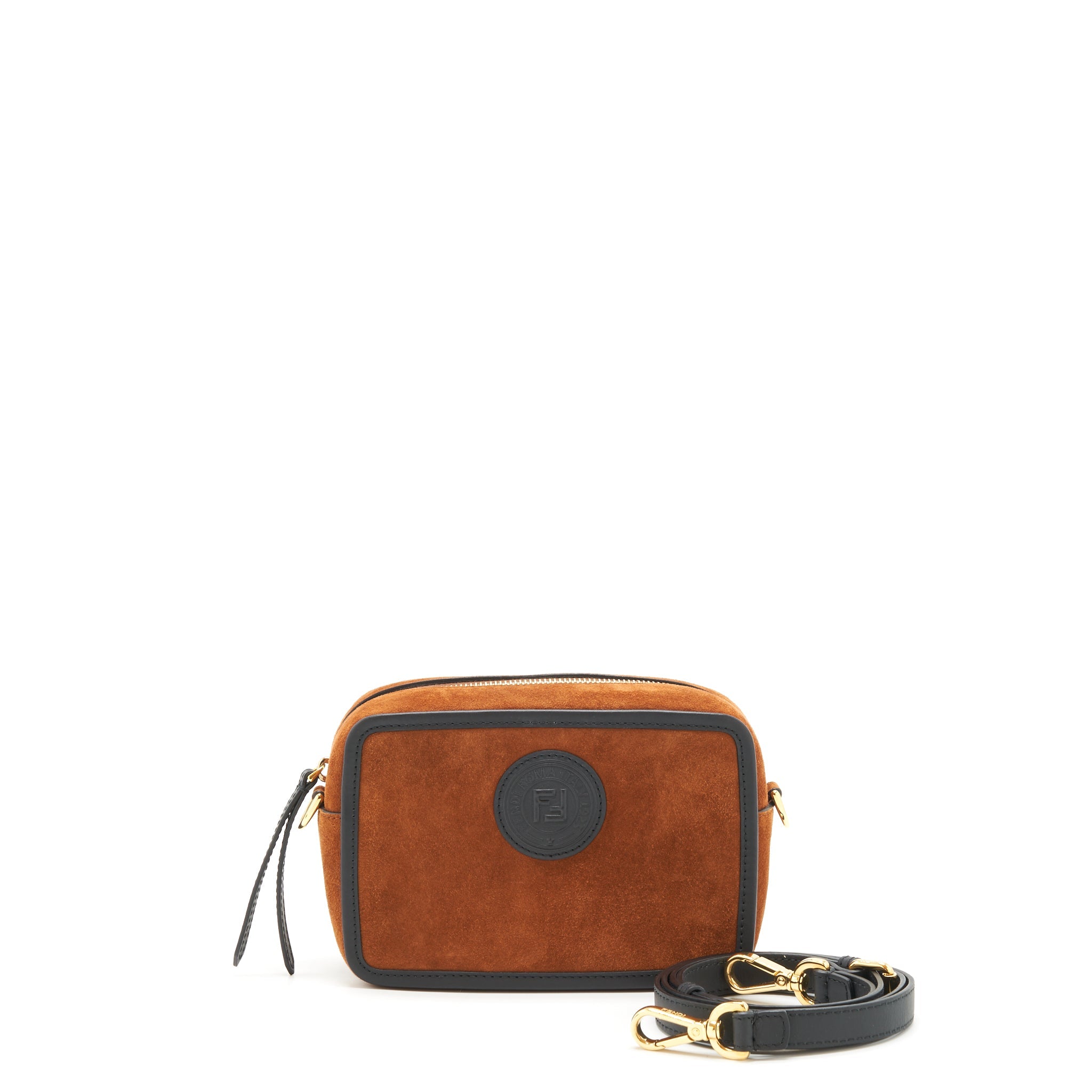 FENDI CAMERA CROSSBODY BAG SUEDE LEATHER BROWN/ BLACK GHW