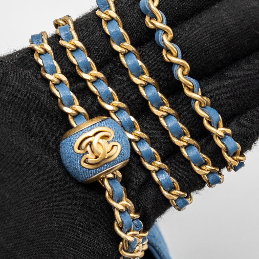 CHANEL PEARL CRUSH WALLET ON CHAIN DENIM BLUE GHW (MICROCHIP)