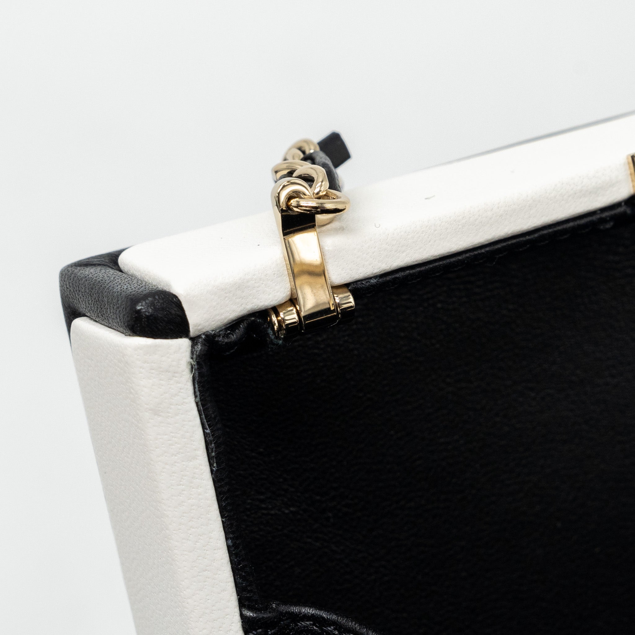 CHANEL 21S PERFUME BOTTLE EVENING BAG LAMBSKIN BLACK/WHITE LGHW