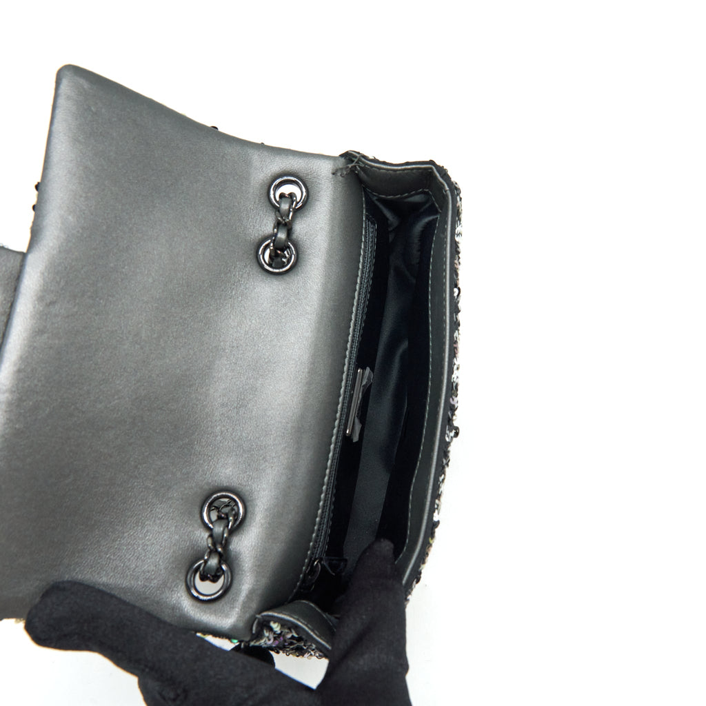 CHANEL MINI RECTANGULAR FLAP BAG SEQUINS MULTICOLOR BLACK HARDWARE