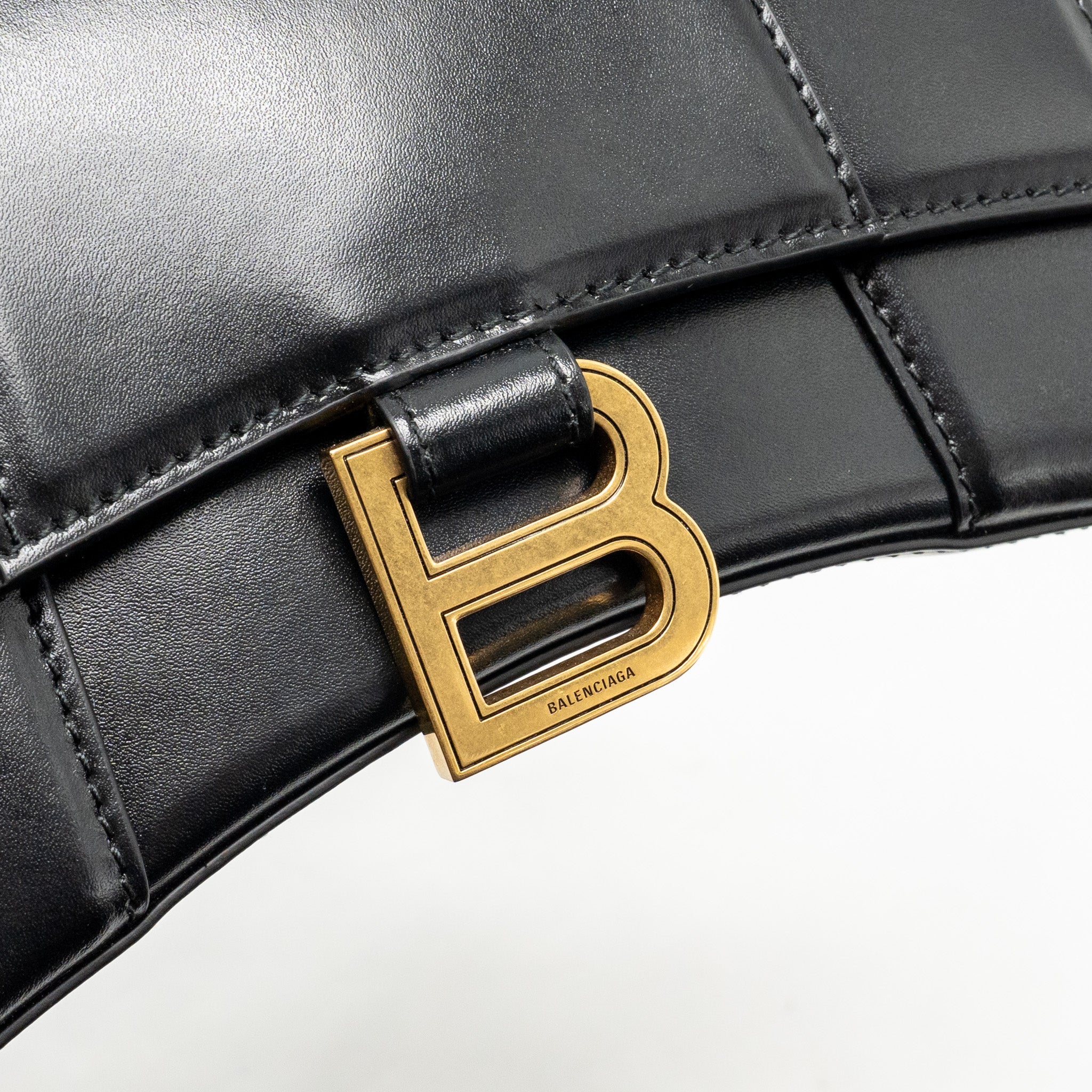 BALENCIAGA HOURGLASS BAG XS CALFSKIN BLACK GHW