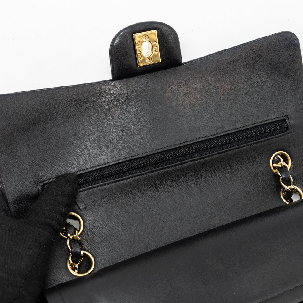 CHANEL MEDIUM CLASSIC DOUBLE FLAP BAG LAMBSKIN BLACK GHW