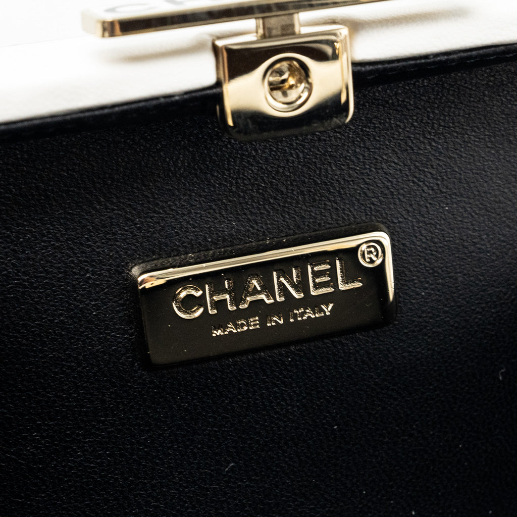 CHANEL 21S PERFUME BOTTLE EVENING BAG LAMBSKIN BLACK/WHITE LGHW