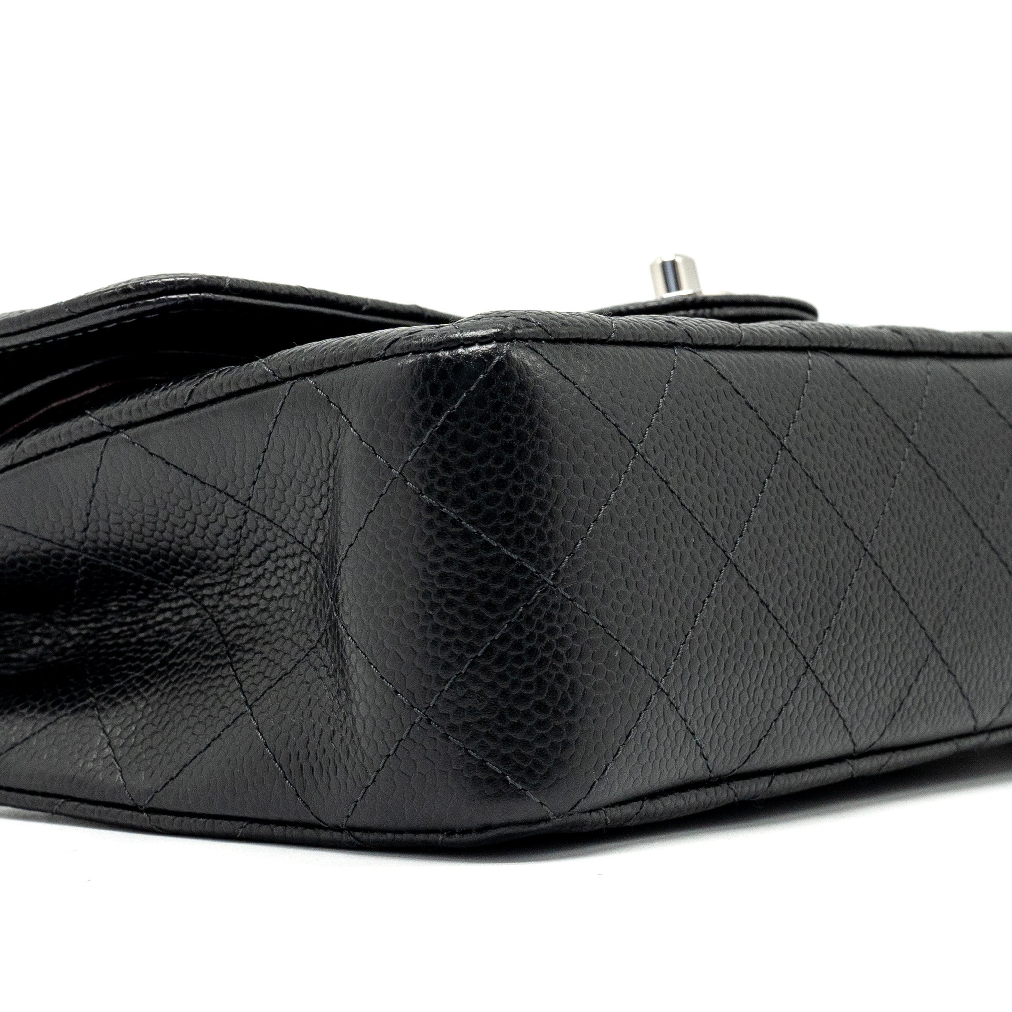 CHANEL SMALL CLASSIC DOUBLE FLAP BAG CAVIAR BLACK SHW (MICROCHIP)