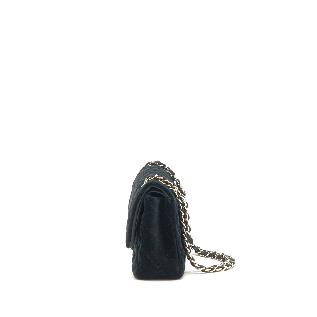 CHANEL VELVET MEDIUM CLASSIC DOUBLE FLAP BAG VELVET BLACK LGHW