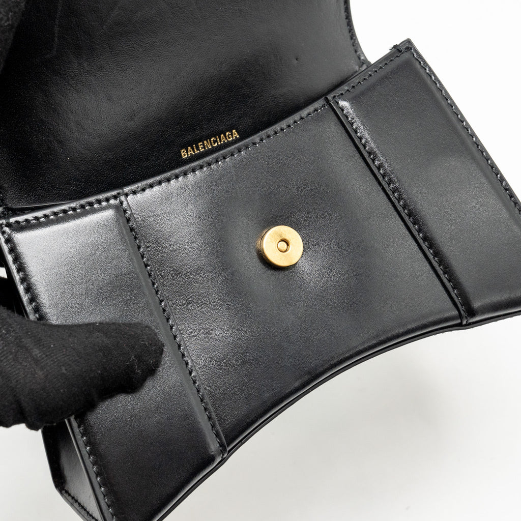 BALENCIAGA HOURGLASS BAG XS CALFSKIN BLACK GHW