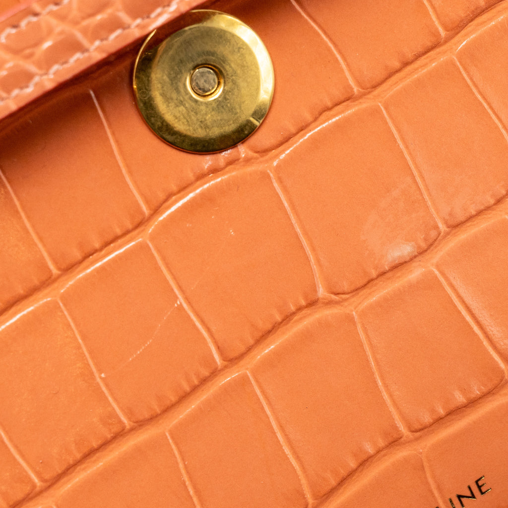 CELINE NANO BELT BAG CROC-EMBOSSED CALFSKIN LYCHEE PINK GHW