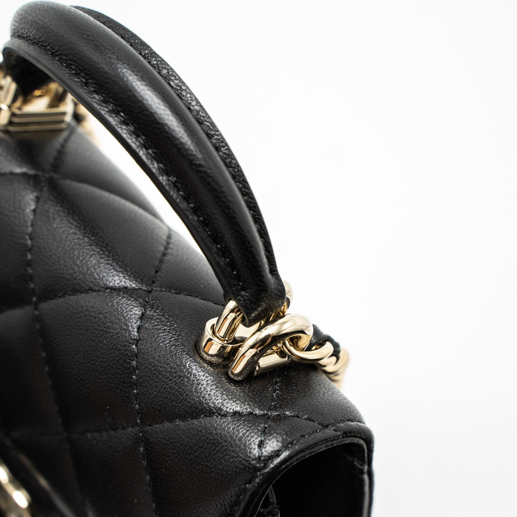 CHANEL TOP HANDLE MINI FLAP BAG LAMBSKIN BLACK LGHW (MICROCHIP)