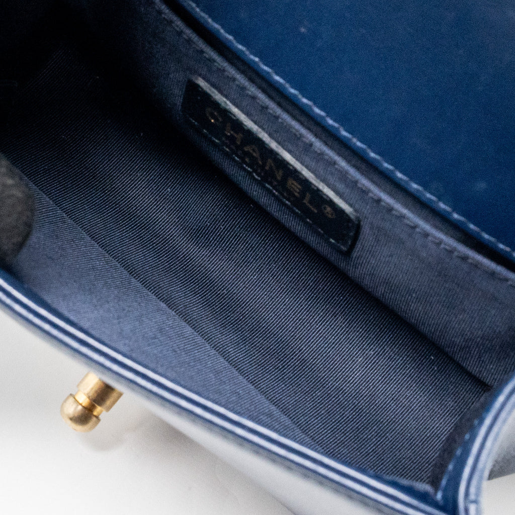 CHANEL SMALL CHEVRON BOY BAG LAMBSKIN NAVY GHW