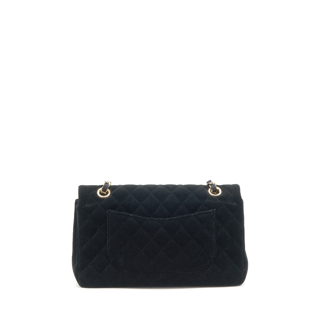 CHANEL VELVET MEDIUM CLASSIC DOUBLE FLAP BAG VELVET BLACK LGHW