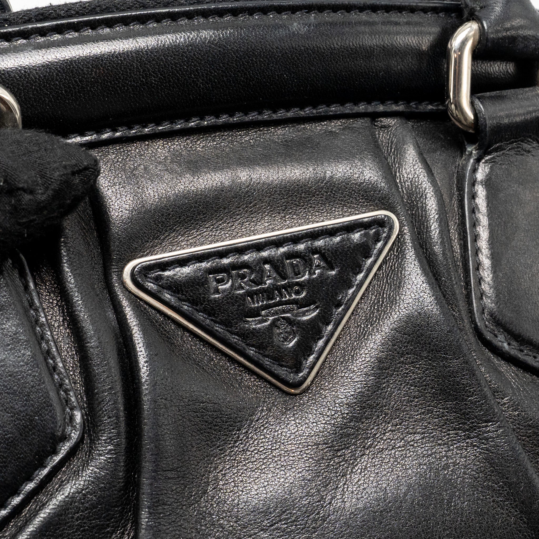 PRADA TOP HANDLE DANGLE BAG LEATHER BLACK SHW