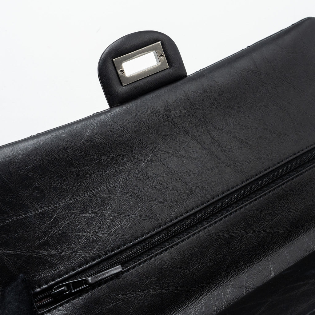 CHANEL LARGE 2.55 REISSUE FLAP BAG AGED CALFSKIN BLACK RUTHENIUM HARDWARE (MICROCHIP)