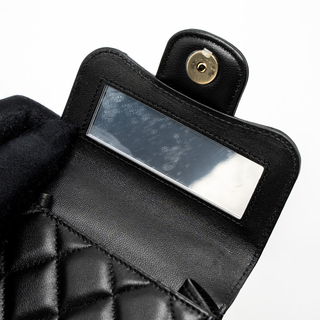 CHANEL TOP HANDLE MINI FLAP BAG LAMBSKIN BLACK LGHW (MICROCHIP)