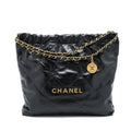 CHANEL 22 BAG MEDIUM SHINY CALFSKIN BLACK IN GOLD LETTER GHW (MICROCHIP)