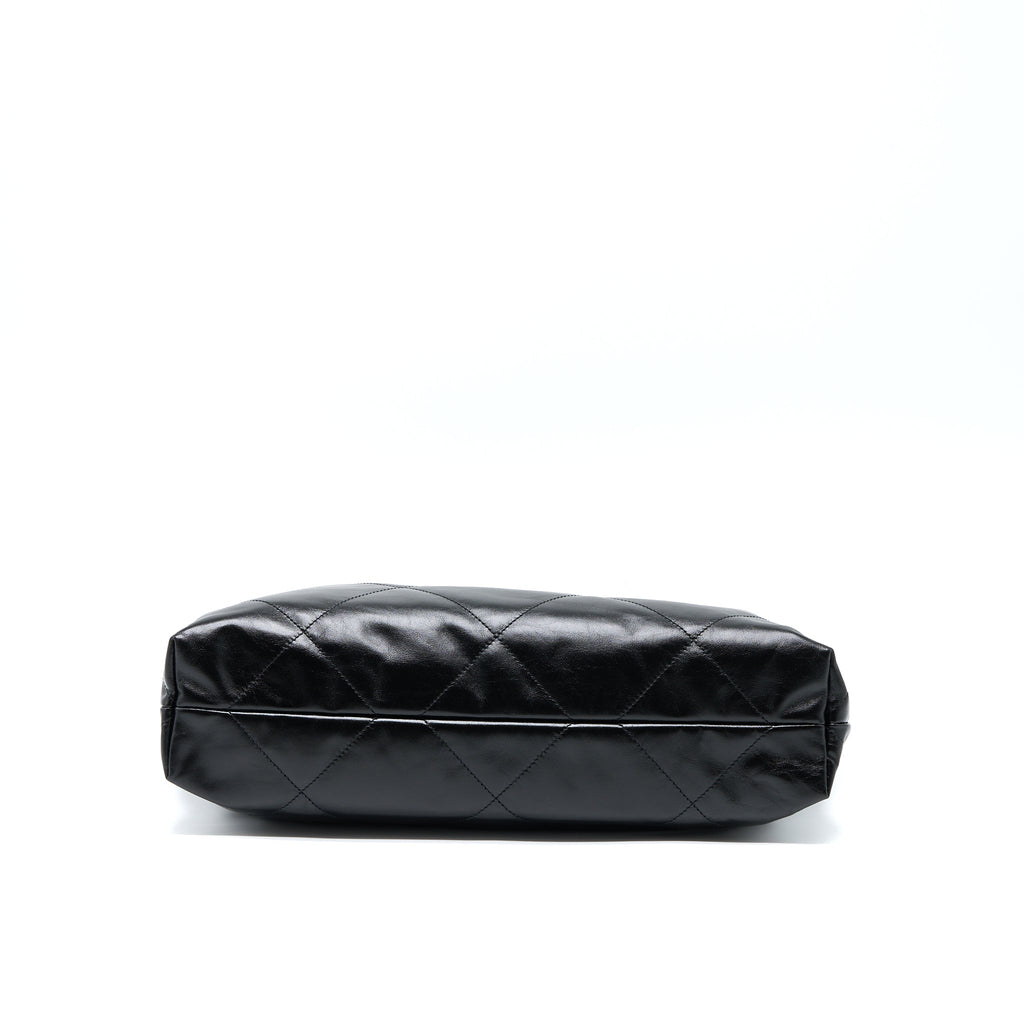 CHANEL 22 BAG MEDIUM SHINY CALFSKIN BLACK IN GOLD LETTER GHW (MICROCHIP)