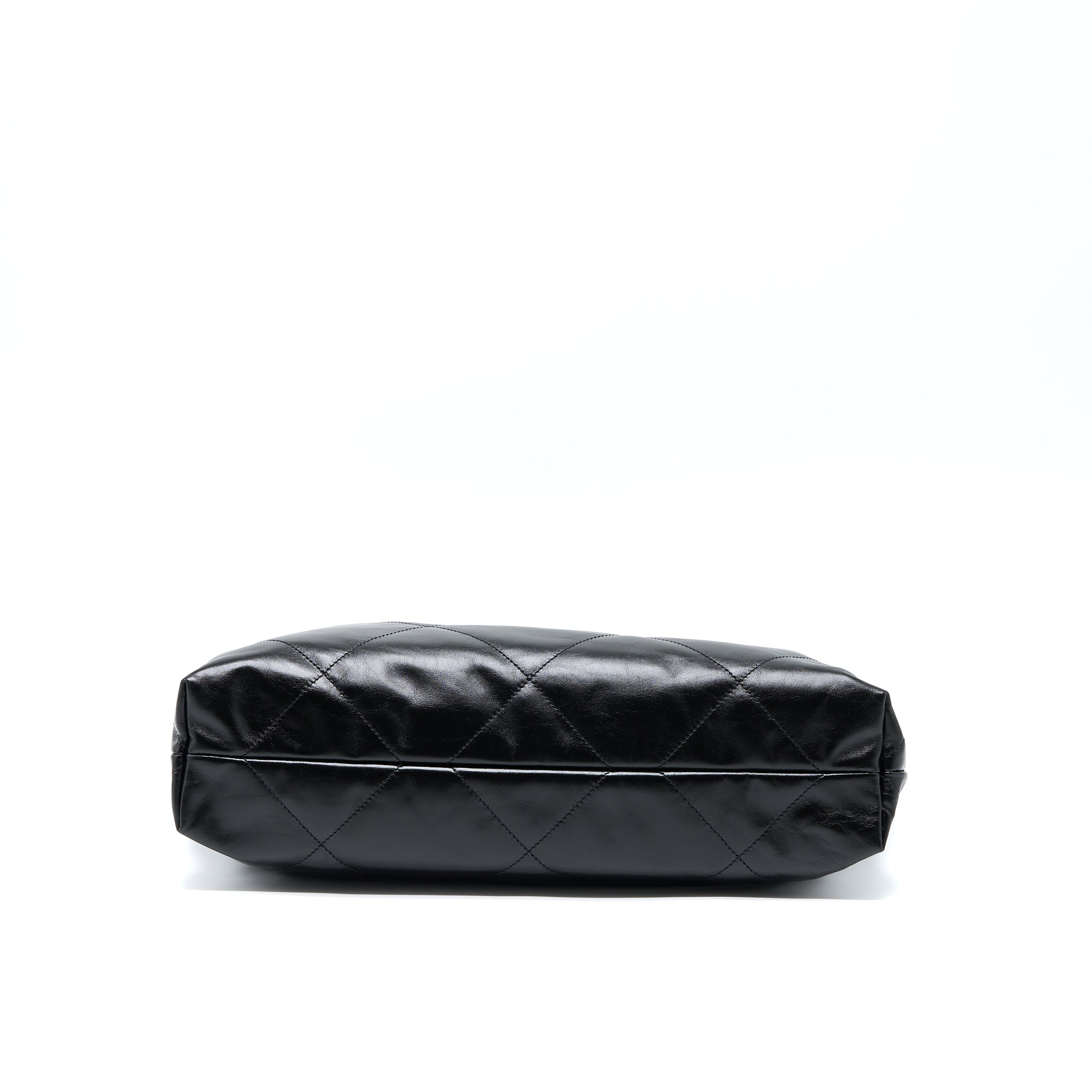 CHANEL 22 BAG MEDIUM SHINY CALFSKIN BLACK IN GOLD LETTER GHW (MICROCHIP)