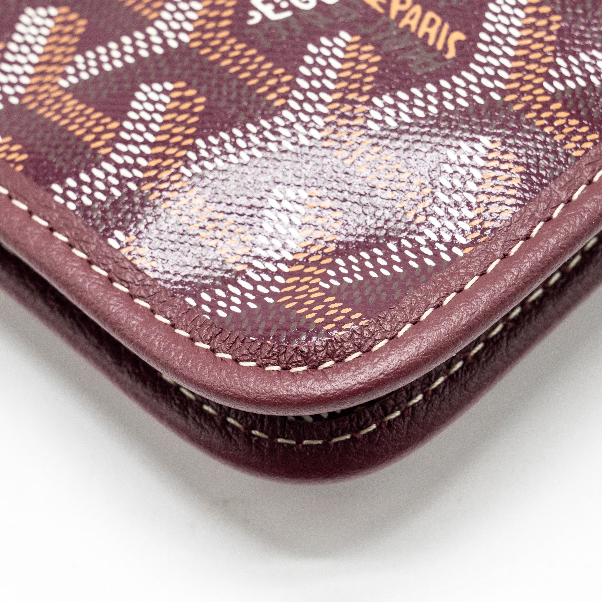 GOYARD PLUMET WALLET CLUTCH GOYARDINE CANVAS/LEATHER BURGUNDY SHW