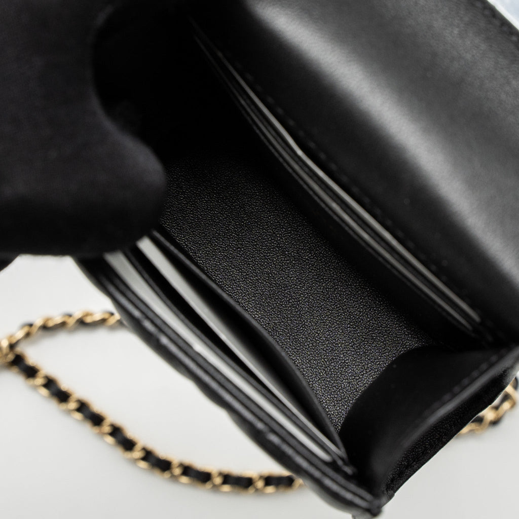 CHANEL TOP HANDLE MINI FLAP BAG LAMBSKIN BLACK LGHW (MICROCHIP)