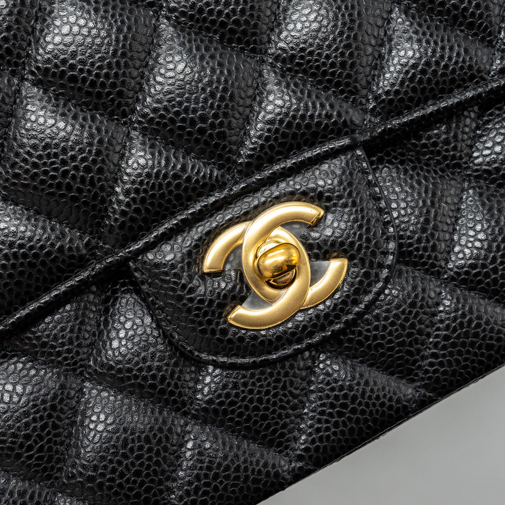 CHANEL MEDIUM CLASSIC DOUBLE FLAP BAG CAVIAR BLACK GHW