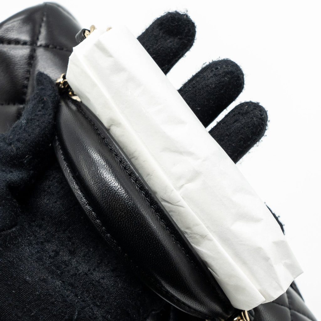 CHANEL TOP HANDLE MINI RECTANGULAR FLAP BAG LAMBSKIN BLACK LGHW (MICROCHIP)