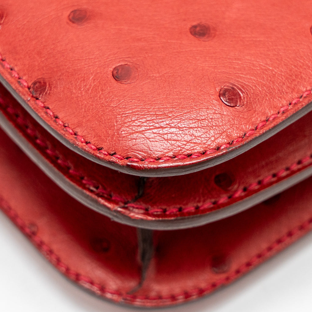 HERMES MINI CONSTANCE OSTRICH ROUGE VIF GHW