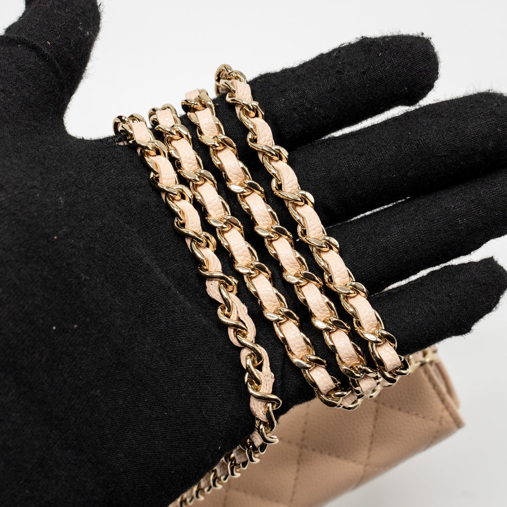 CHANEL MINI CLUTCH WITH CHAIN CAVIAR BEIGE LGHW