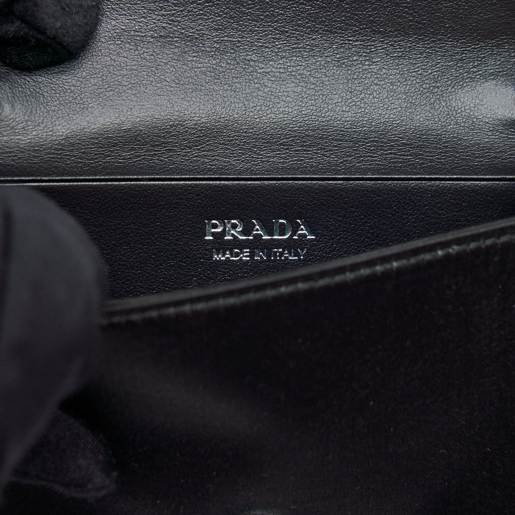 PRADA CRYSTAL CARD HOLDER WITH CHAIN BLACK