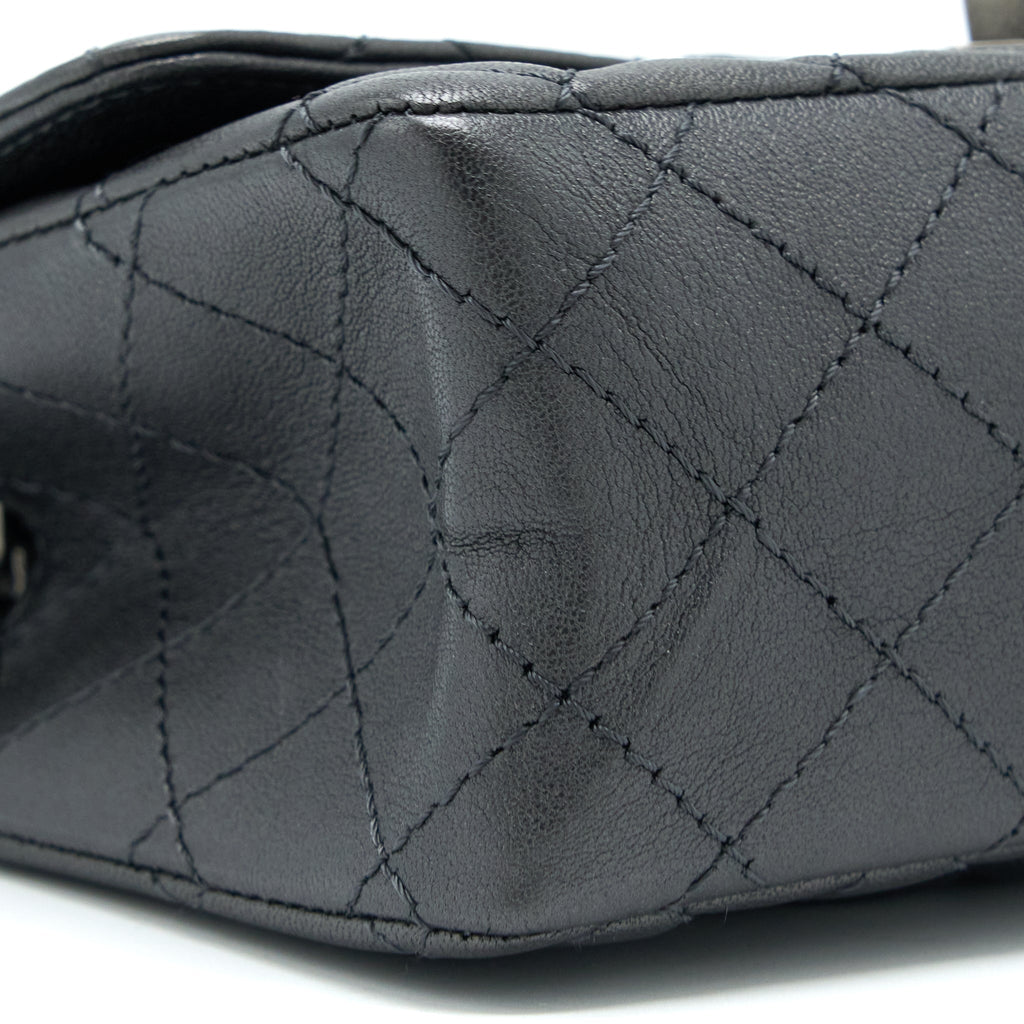 CHANEL MINI 2.55 REISSUE FLAP BAG GOATSKIN DARK GREY RUTHENIUM HARDWARE