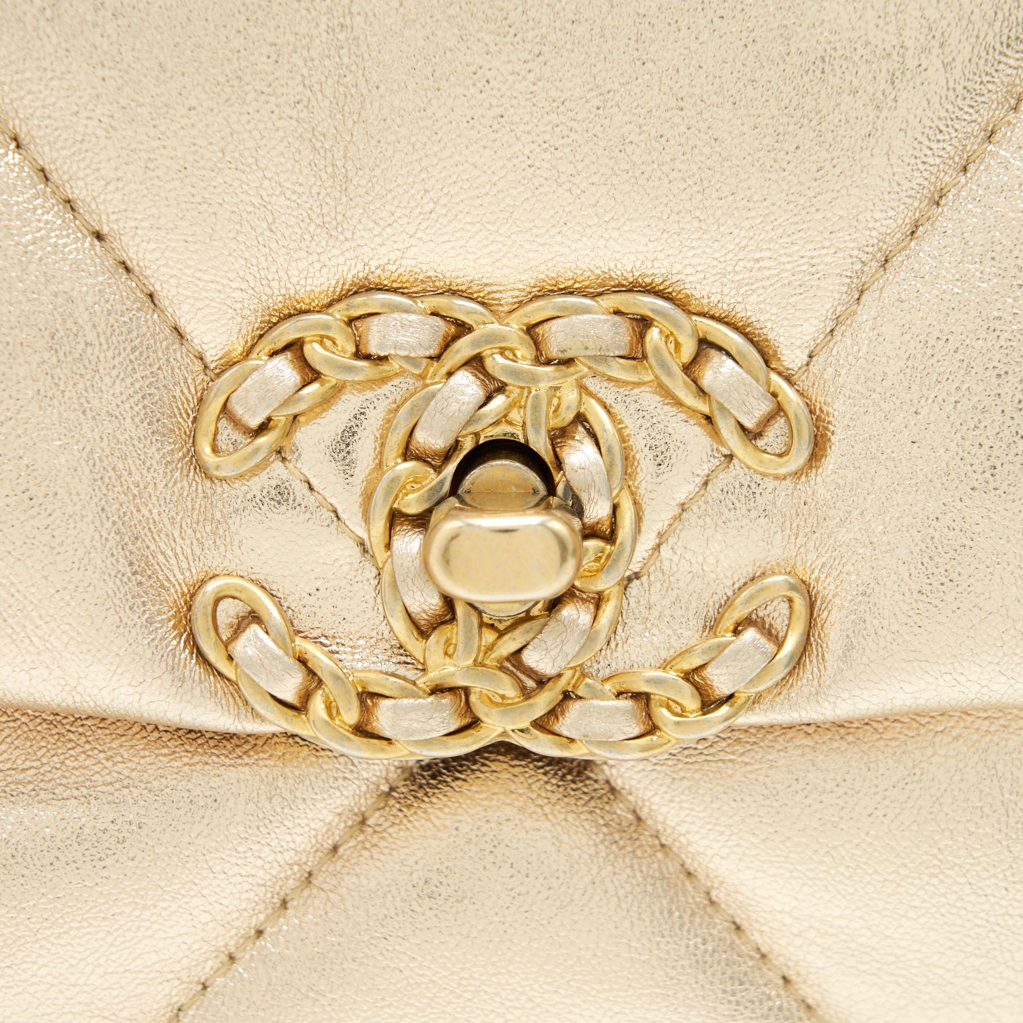 CHANEL SMALL 19 BAG GOLD COLOR WITH GOLD/ SILVER HARDWARE
