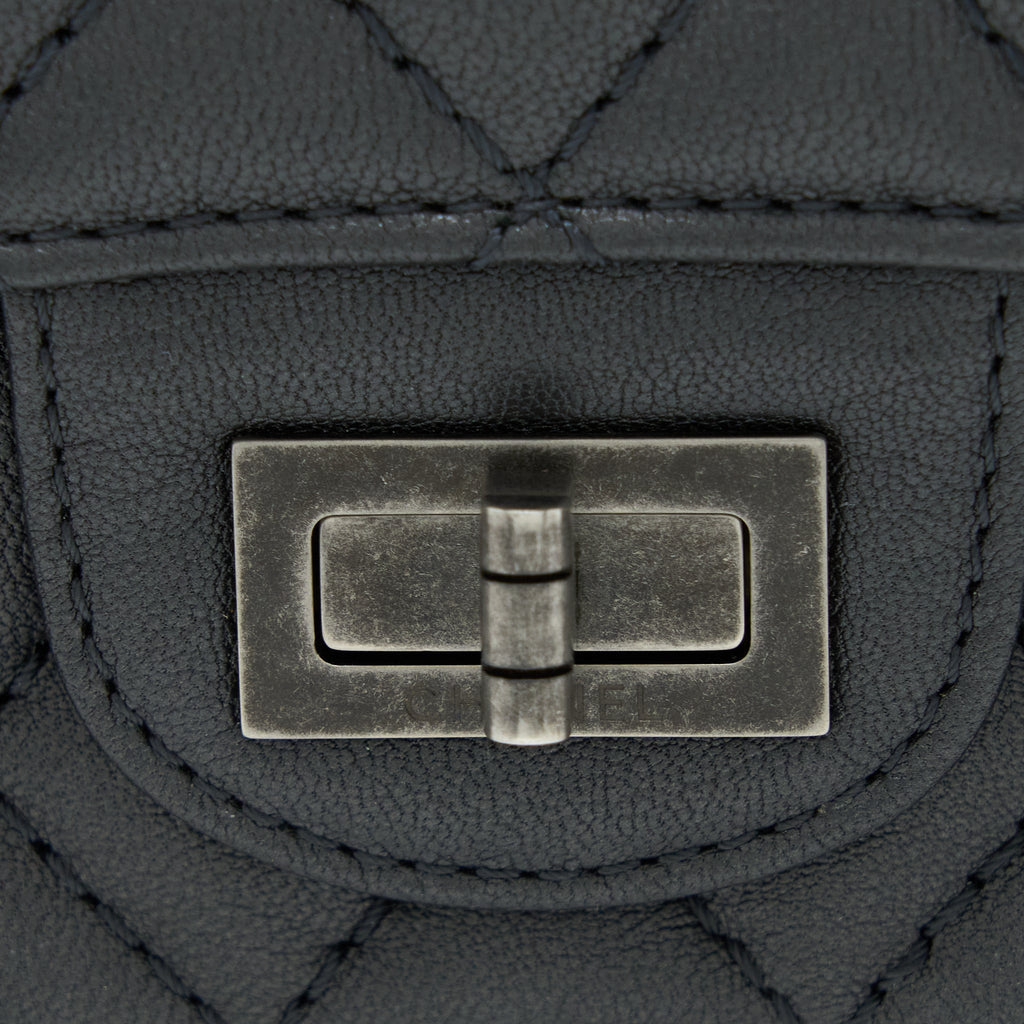 CHANEL MINI 2.55 REISSUE FLAP BAG GOATSKIN DARK GREY RUTHENIUM HARDWARE