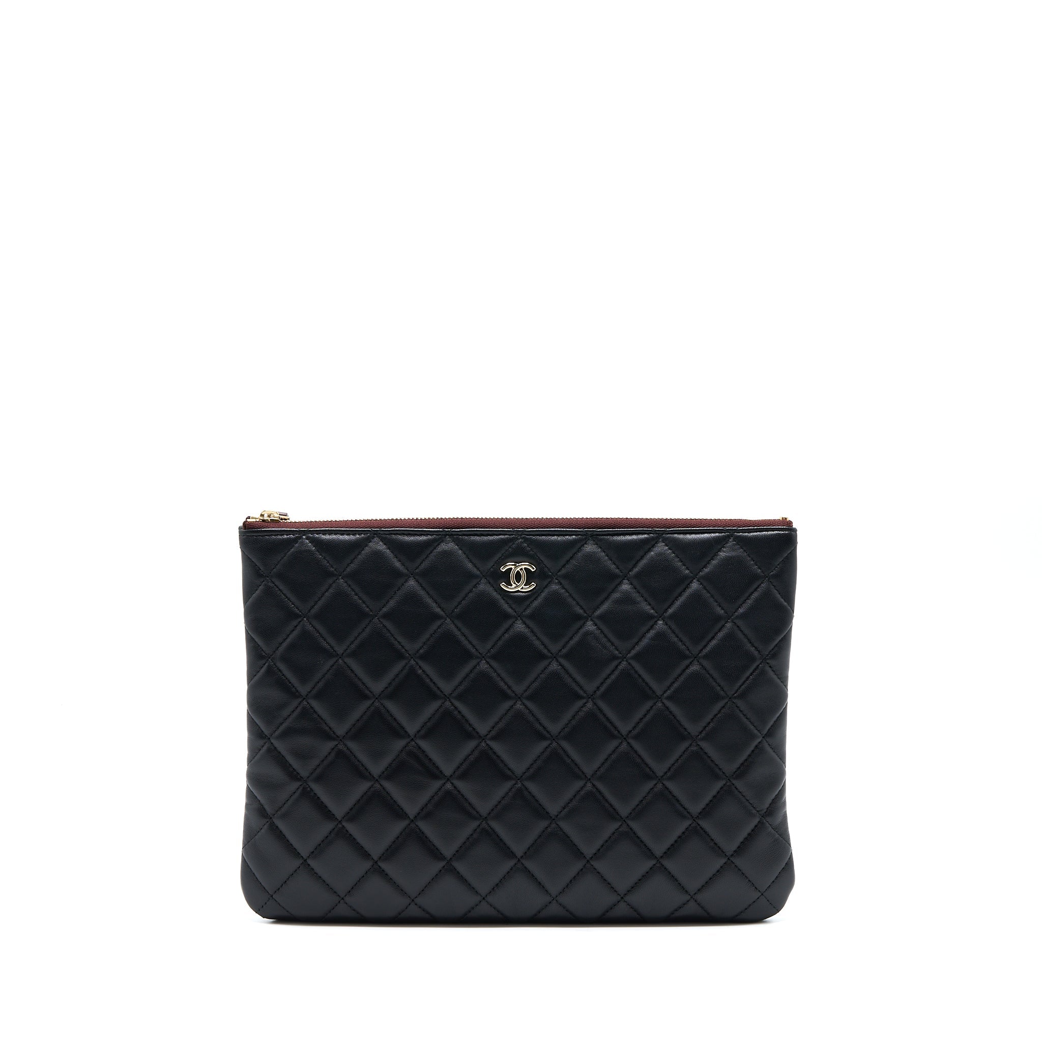 CHANEL O CASE POUCH LAMBSKIN BLACK LGHW