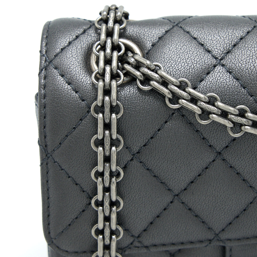 CHANEL MINI 2.55 REISSUE FLAP BAG GOATSKIN DARK GREY RUTHENIUM HARDWARE