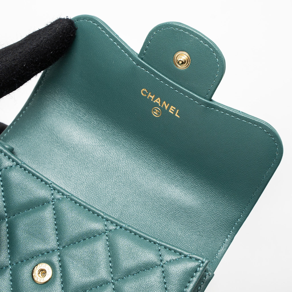 CHANEL MINI TOP HANDLE FLAP BAG LAMBSKIN GREEN BRUSHED GHW