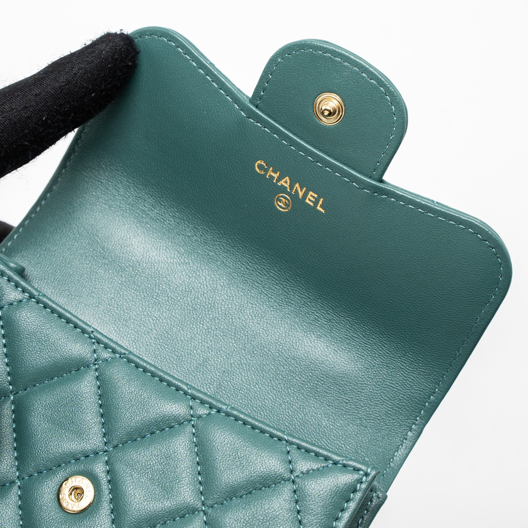 CHANEL MINI TOP HANDLE FLAP BAG LAMBSKIN GREEN BRUSHED GHW