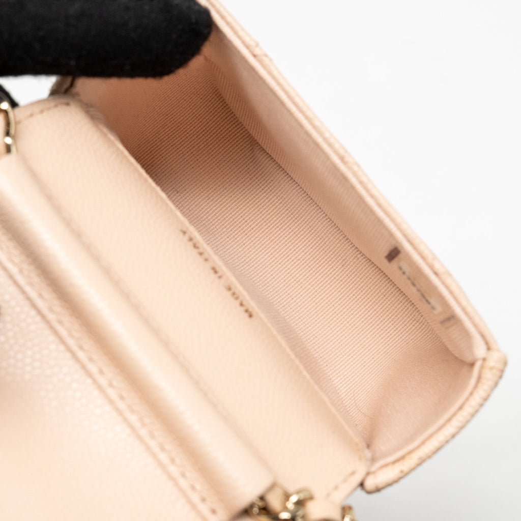 CHANEL MINI CLUTCH WITH CHAIN CAVIAR BEIGE LGHW