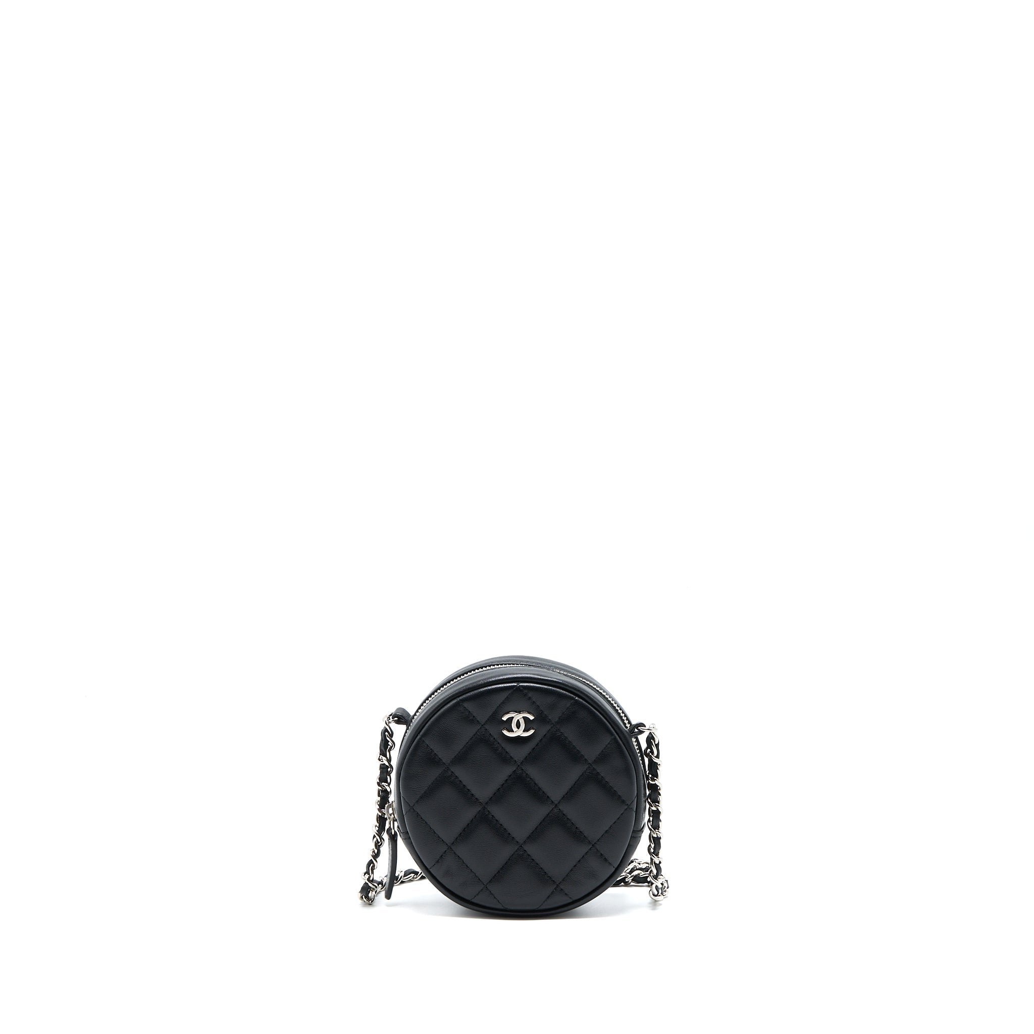 CHANEL ROUND CLUTCH WITH CHAIN LAMBSKIN BLACK SHW